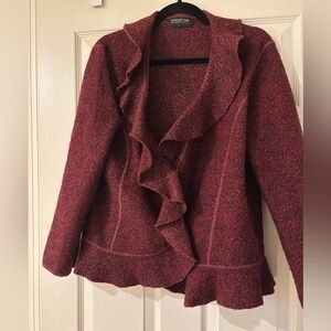 Jones New York Burgundy Ruffle Cardigan